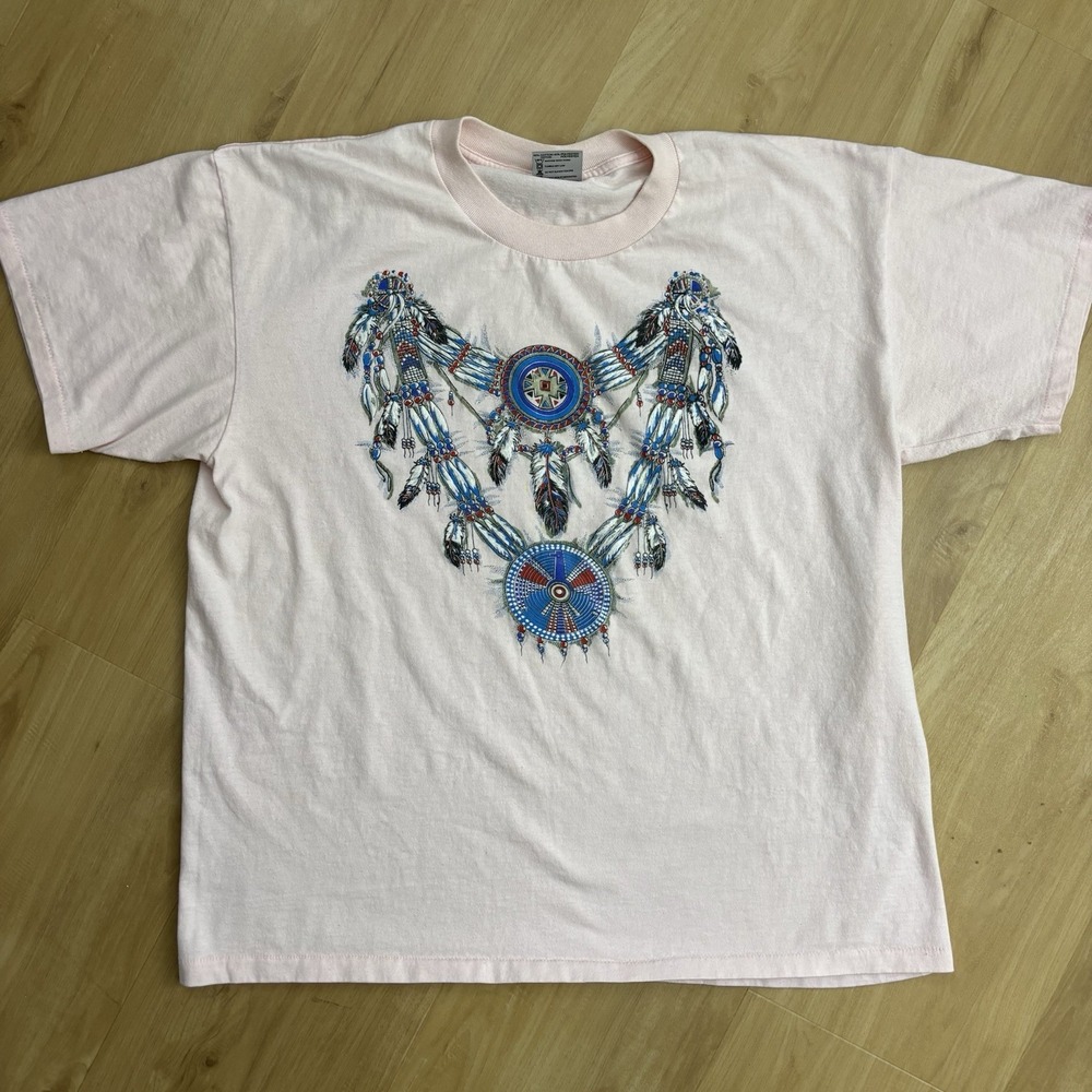 Vintage Pink Native American Dreamcatcher Graphic T Shirt Single Stitch Size XL